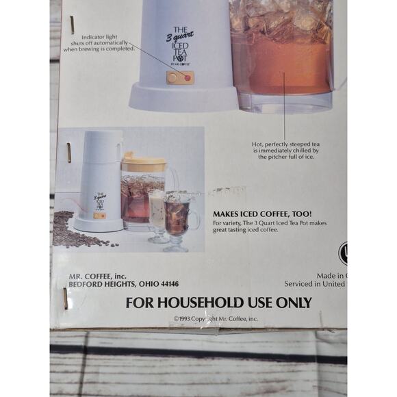 Mr Coffee THE 3 QUART ICED TEA POT Maker - TM3 Brand New Condition 1993 - Picture 5 of 6